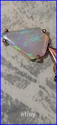 9ct Rose Gold Opal And Diamond Pendant On 3mm 9ct Gold Curb Chain Necklace