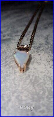 9ct Rose Gold Opal And Diamond Pendant On 3mm 9ct Gold Curb Chain Necklace