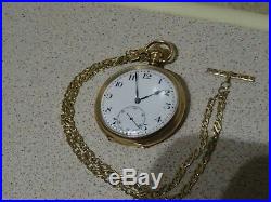 9ct Solid Gold Dennison Pocket Watch With 9ct Solid Gold Chain