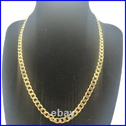9ct Solid Gold Flat Curb Necklace Used Vintage Long Chain Mens Ladies 20g 45cm