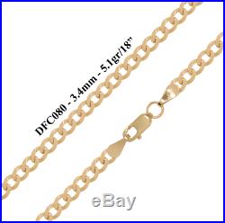 9ct Solid Yellow Gold Flat Curb Chain Necklace Bracelet 3.4mm -Various Lengths