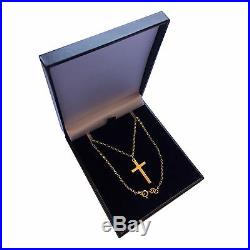 9ct Solid Yellow Gold Small Plain Cross and Chain 22x13mm Quality UK 375 HM
