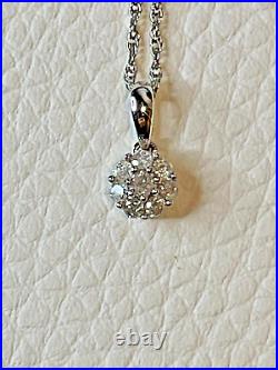 9ct White Gold 0.25 Carat Diamond Cluster Pendant Necklace & Chain. Gift Boxed