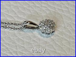 9ct White Gold 0.25 Carat Diamond Cluster Pendant Necklace & Chain. Gift Boxed