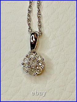 9ct White Gold 0.25 Carat Diamond Cluster Pendant Necklace & Chain. Gift Boxed