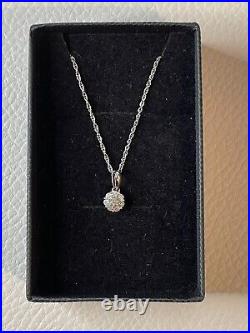 9ct White Gold 0.25 Carat Diamond Cluster Pendant Necklace & Chain. Gift Boxed