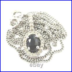 9ct White Gold Diamond and Sapphire Necklace Drop 18 Inch Chain Hallmarked 3.4g