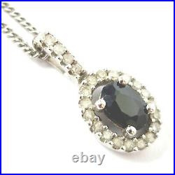 9ct White Gold Diamond and Sapphire Necklace Drop 18 Inch Chain Hallmarked 3.4g