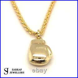 9ct Yellow GOLD HOLLOW BOXING GLOVE PENDANT + 22 INCH ROPE CHAIN MENS NEW