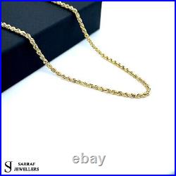 9ct Yellow Genuine Gold Twisted Rope Link Necklace 2MM 22 Inch Chain Brand New