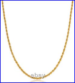 9ct Yellow Gold 16 inch Rope Chain Necklace 2mm Width UK Hallmarked