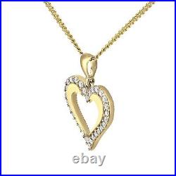 9ct Yellow Gold Diamond Heart Pendant Necklace + 18 inch Chain