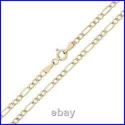 9ct Yellow Gold FIGARO Curb Chain Necklace 16 18 20 22 24 inch 2.5mm Width