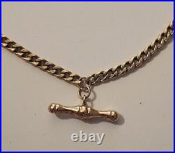 9ct Yellow Gold Hollow Curb Link Chain With T Bar 18 8.6grams 4mm