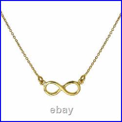 9ct Yellow Gold Infinity Pendant 16 Inch Belcher Chain Necklace Love Forever