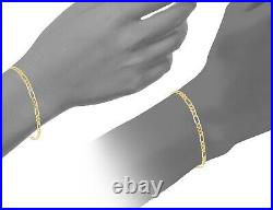 9ct Yellow Gold Ladies Figaro Curb Bracelet 4mm Width UK Hallmarked
