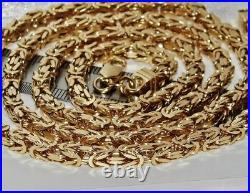 9ct Yellow Gold On Silver 22 Inch Square Byzantine Solid Link Chain Mens /ladies