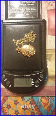 9ct Yellow Gold Oval Floral Picture Locket 18 Fine Chain weight 4.5 Grams