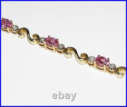9ct Yellow Gold Pink Sapphire an Diamond Bracelet 7.5 inches