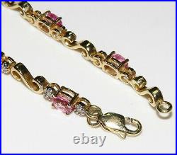 9ct Yellow Gold Pink Sapphire an Diamond Bracelet 7.5 inches