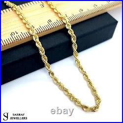 9ct Yellow Gold Rope Chain Necklace Genuine Men's Ladies 3MM Hallmark ALL SIZES