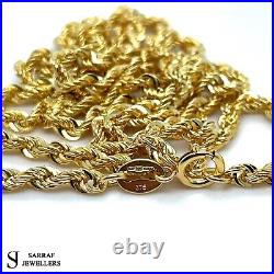 9ct Yellow Gold Rope Chain Necklace Genuine Men's Ladies 3MM Hallmark ALL SIZES