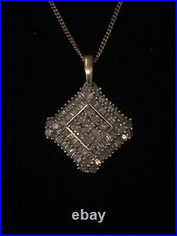 9ct Yellow Gold Square Cluster Diamond Pendant And 18 Inch Chain