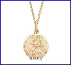 9ct Yellow Gold St Christopher Pendant / Necklace + 18 inch Chain 22mm x 14mm