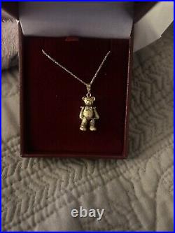 9ct gold CZ set Vintage articulated teddy bear pendant And Chain