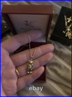 9ct gold CZ set Vintage articulated teddy bear pendant And Chain