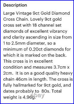 9ct gold Cross with Channel Set 0.20ct Diamonds On A 9ct Gold chain