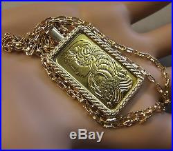 9ct gold New bullion bar lady luck pendant with 20g fine gold ingot & chain