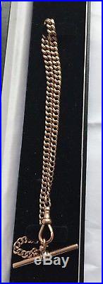 9ct gold albert watch chain t bar rose gold graduated link fully hallmarked 1800