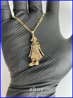9ct gold articulated Chain/clown pendant with White/ Amethyst CZ stones