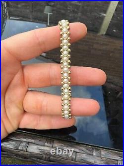 9ct gold cultured pearl long chain bracelet, vintage 9k 375 heavy 6.35 grams