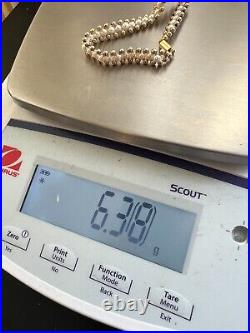 9ct gold cultured pearl long chain bracelet, vintage 9k 375 heavy 6.35 grams