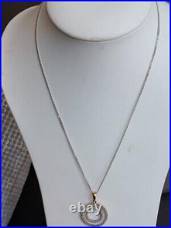 9ct gold diamond pendant + 9ct white gold curb chain