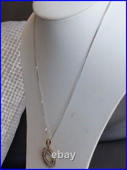 9ct gold diamond pendant + 9ct white gold curb chain