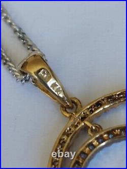9ct gold diamond pendant + 9ct white gold curb chain