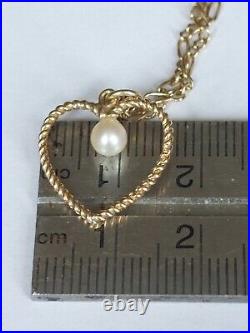 9ct gold pearl heart pendant and 22 curb chain