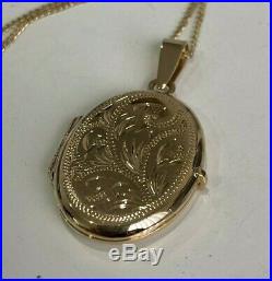 9ct solid gold engraved locket pendant & 9ct gold Chain necklace 5.36g