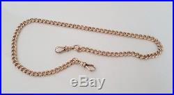 9ct solid rose gold pocket watch kerb link chain 24.54g