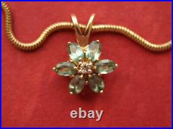 9ct yellow gold Green Amethyst Flower Pendant & 9ct gold snake Chain 6.20 grams