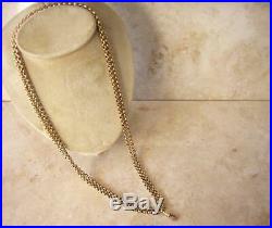 ANTIQUE 9ct GOLD LONG GUARD CHAIN MUFF CHAIN 55 INCHES DIAMOND BELCHER LINK 27gm