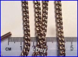 ANTIQUE 9ct ROSE GOLD ALBERT WATCH CHAIN 375 STAMPED LINKS T-BAR SWIVEL HEAVY