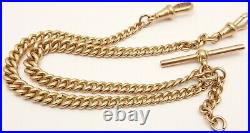 Antique 15.5 inch solid 9ct rose gold double albert watch guard chain 39.7 grams