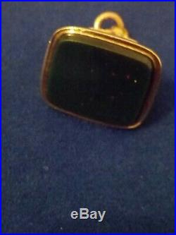 Antique 1904 Pocket Watch Chain FOB Hall Mark B/ham 9ct Gold / Blood stone Nice