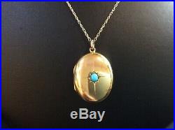 Antique 9Ct Gold Locket withTurquoise Stone, 18inch Necklace Chain, HM Bham 1909