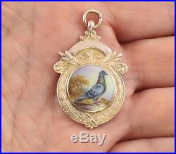 Antique 9Ct Rose Gold And Enamel Pigeon Fob Medal For Watch Chain
