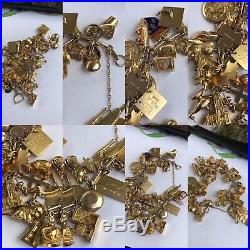 Antique 9ct Gold 40 Pieces Charm Chain Bracelet All Kind Bear Cat Scrap 72.8 Gra